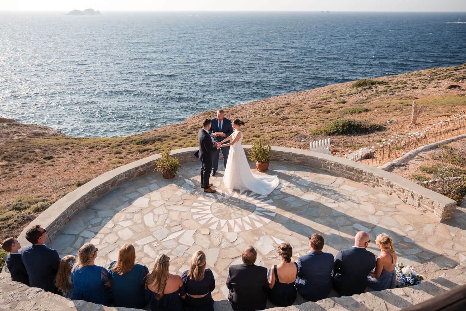 Intimate wedding ceremony setup overlooking the sea at Villa Lady of Paros