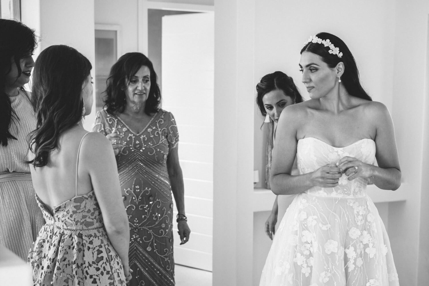 Bride with her bridesmaids at a villa in Paros