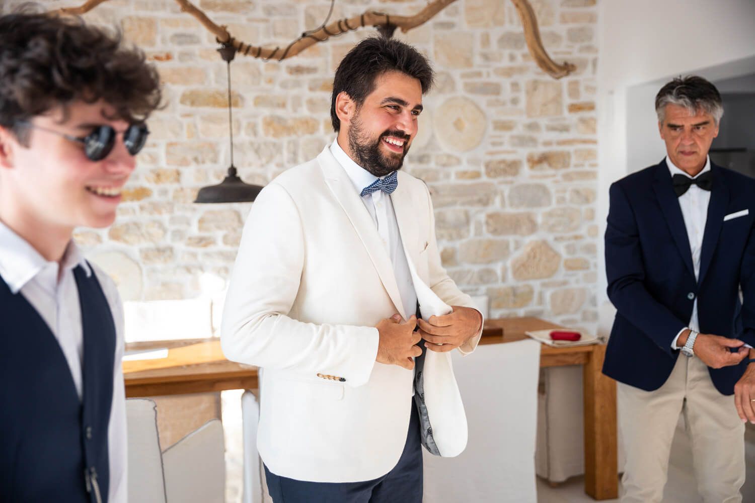 Candid moments of the groom before the Jewish ceremony in Paros