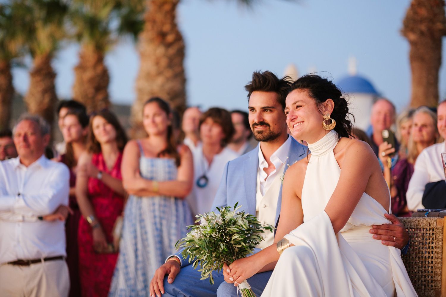 Sunset wedding portraits in Paros landscape