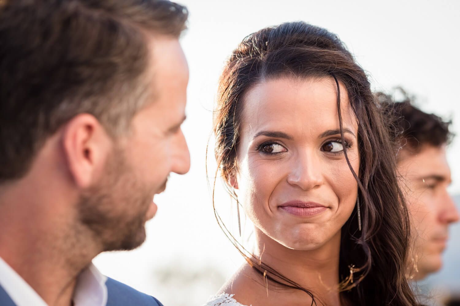 Emotional reaction of the couple during the wedding service