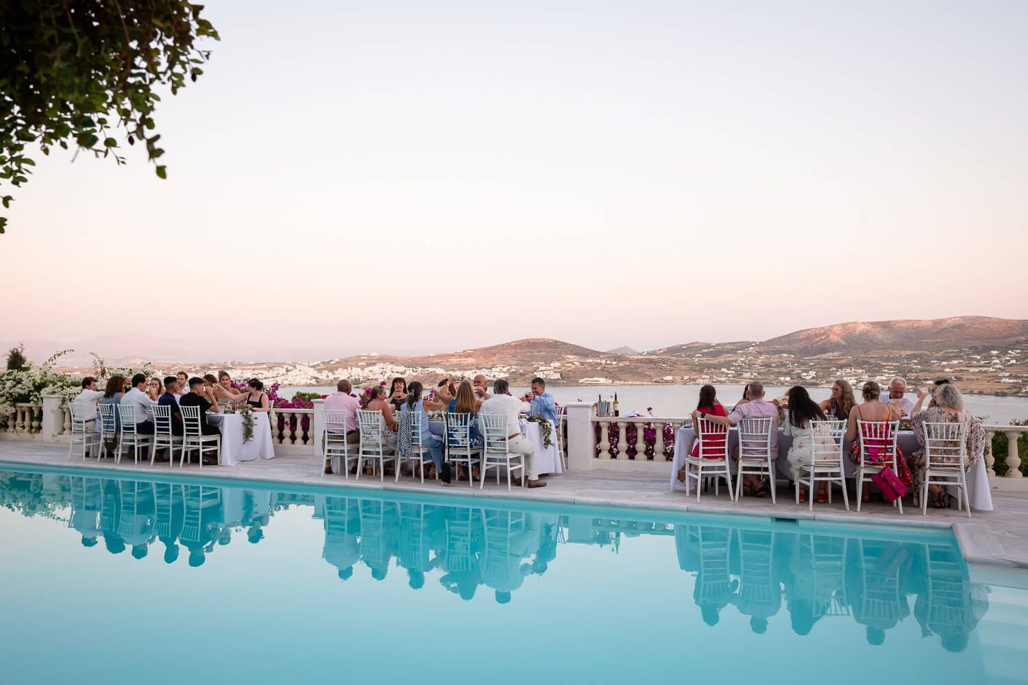 Private wedding reception setup with panoramic views of Kolimbithres