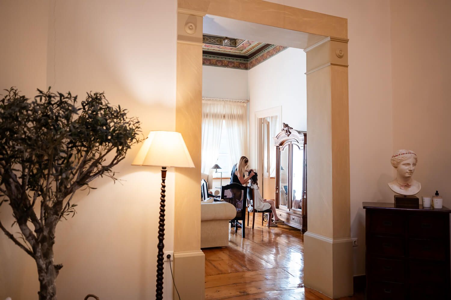 Documentary wedding photography of bride getting ready in Ermoupolis