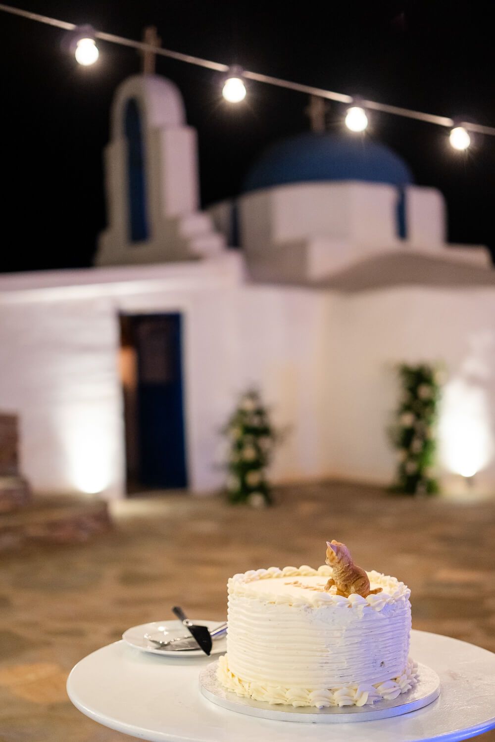 Close up of a  wedding cake during a wedding reception in Paros
