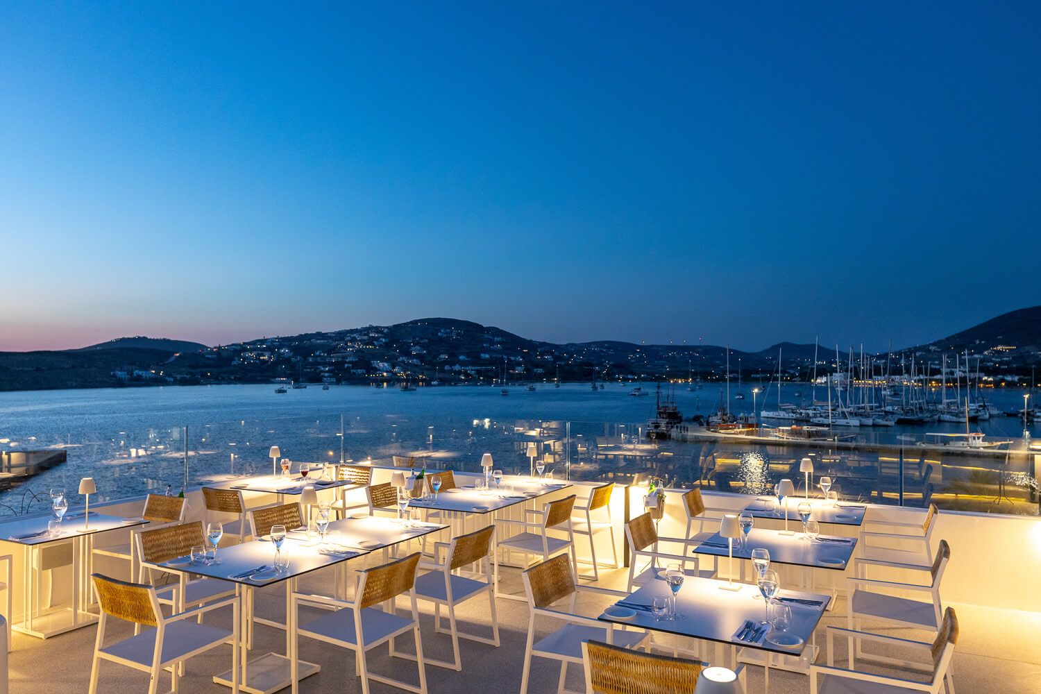 Warm ambient light enhancing the evening dining atmosphere