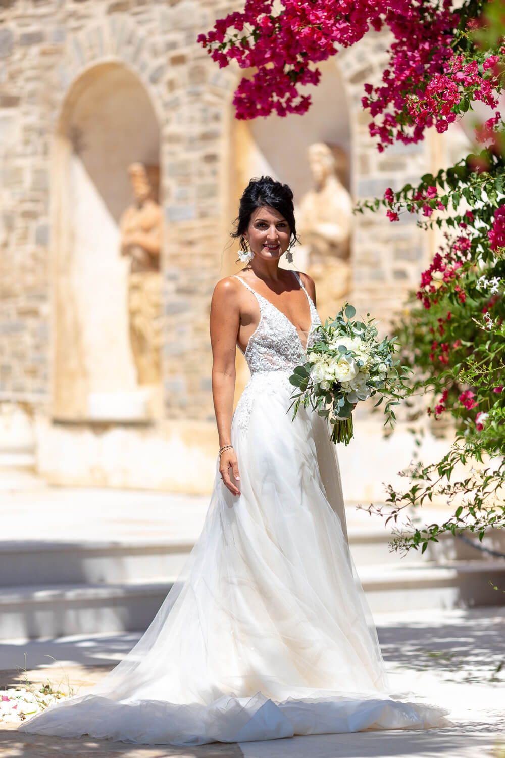Bride Erika getting ready for her Catholic Italian wedding in Paros at Villa Aethra