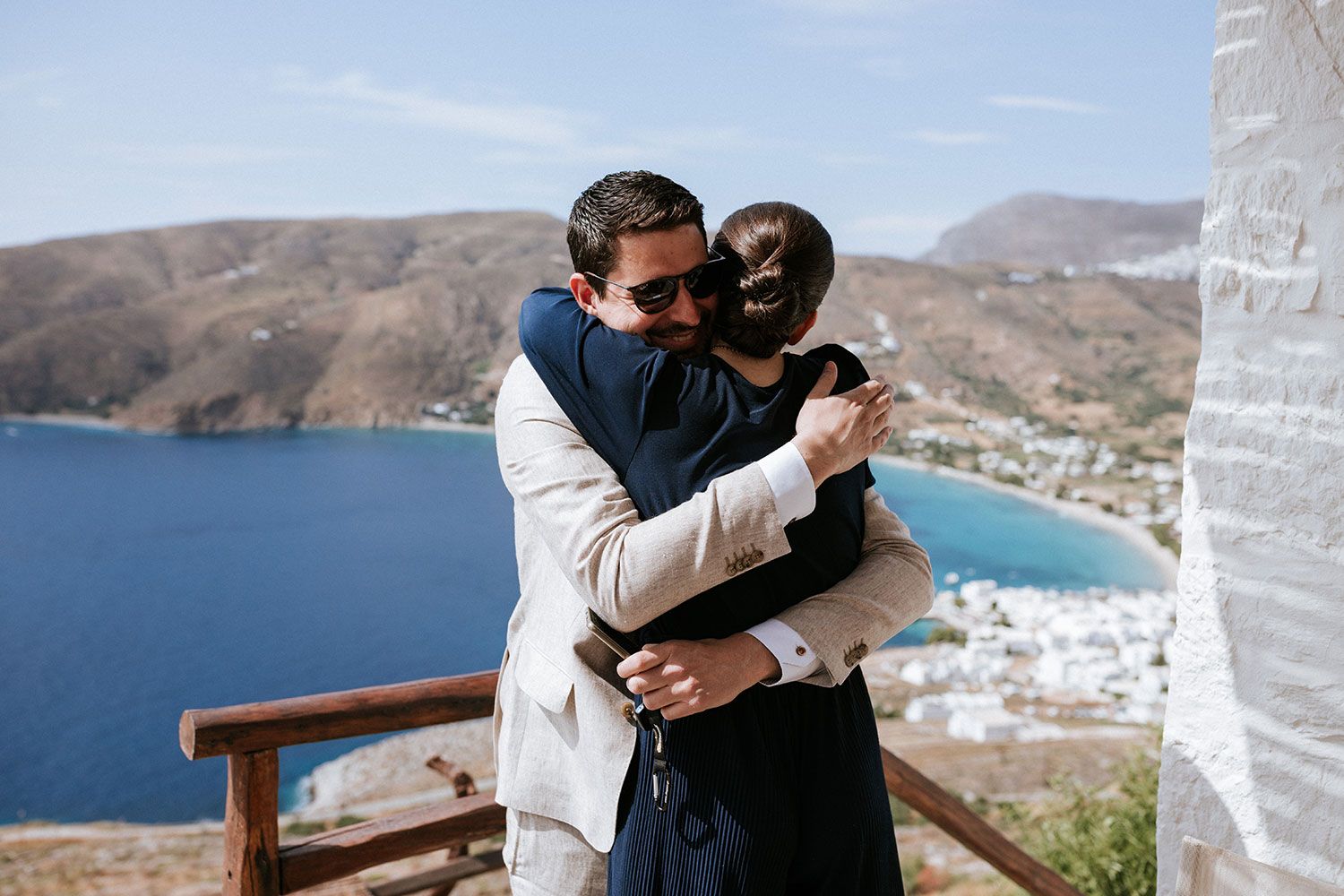 Aegean sea view during bridal preparations in Aigiali
