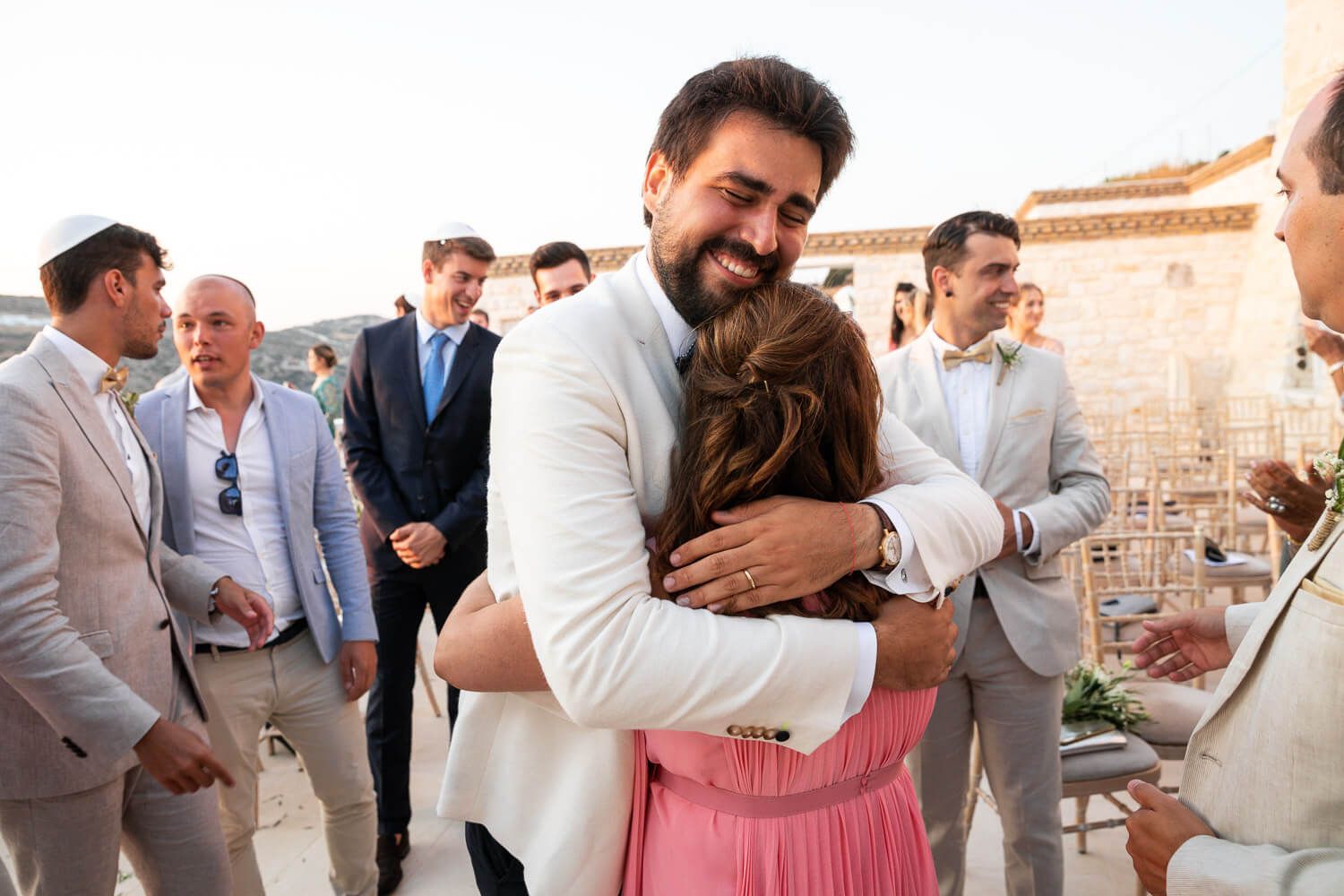 Greetings after jewish wedding ceremony in Villa Aethra in Paros Greece