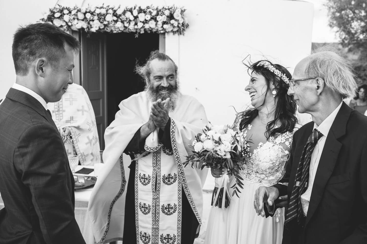 Couple laughing during the wedding service