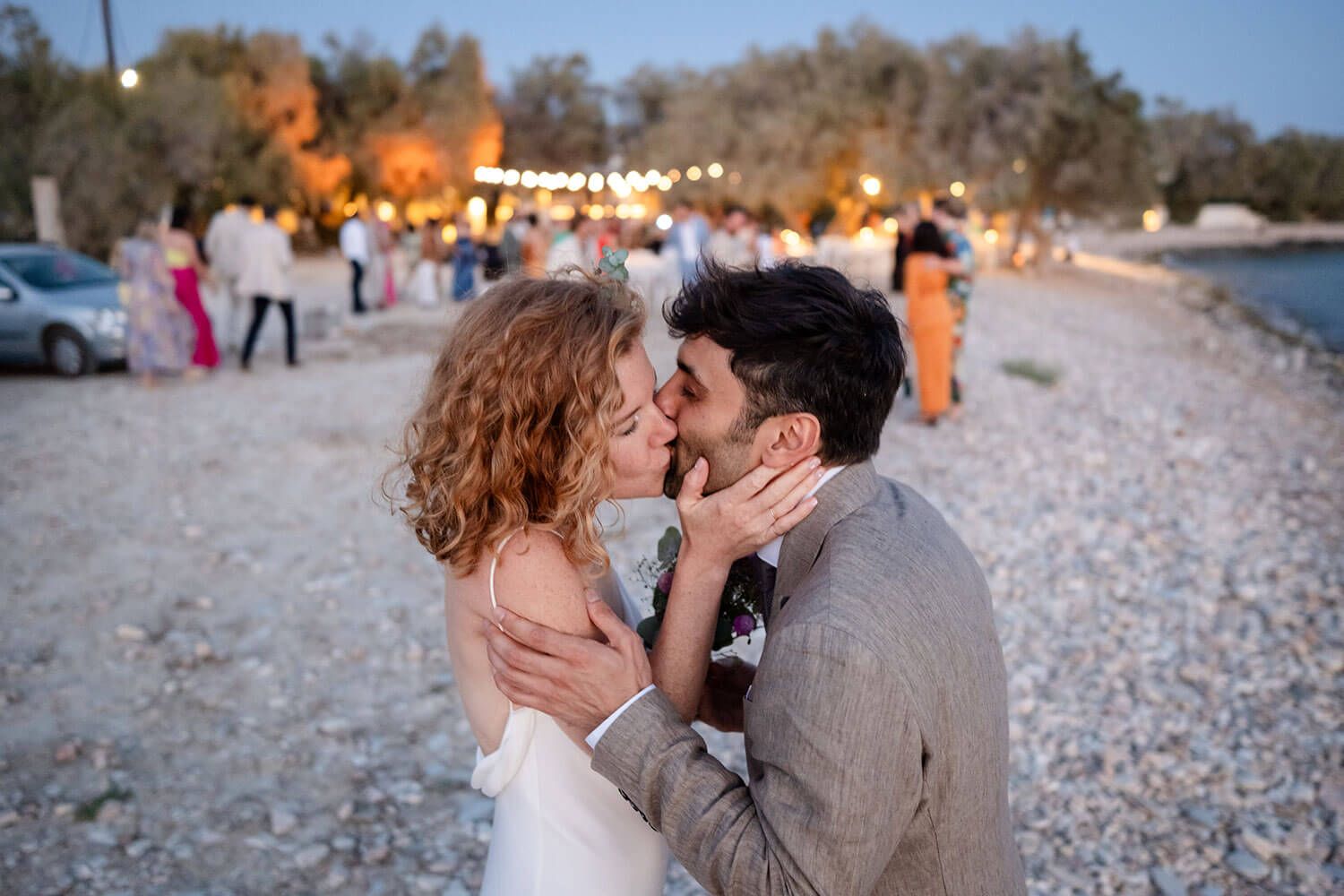 Intimate sunset wedding portraits near Thalassa Mou restaurant