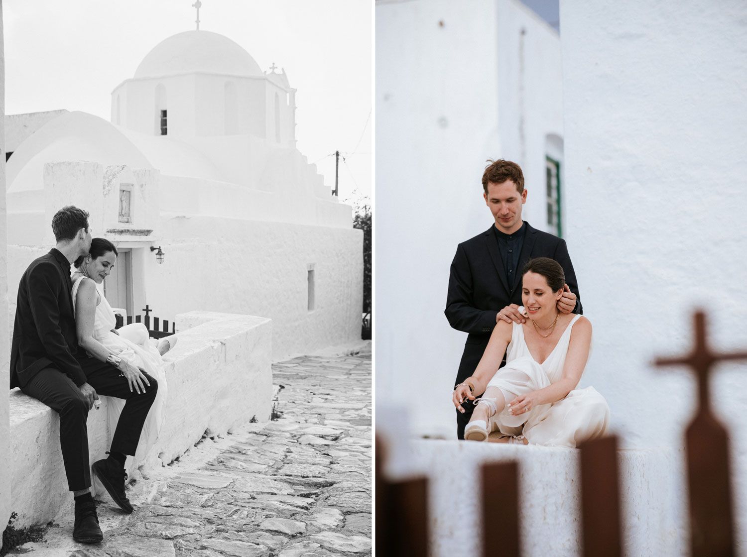 Wedding portraits in the wild landscape of Amorgos island