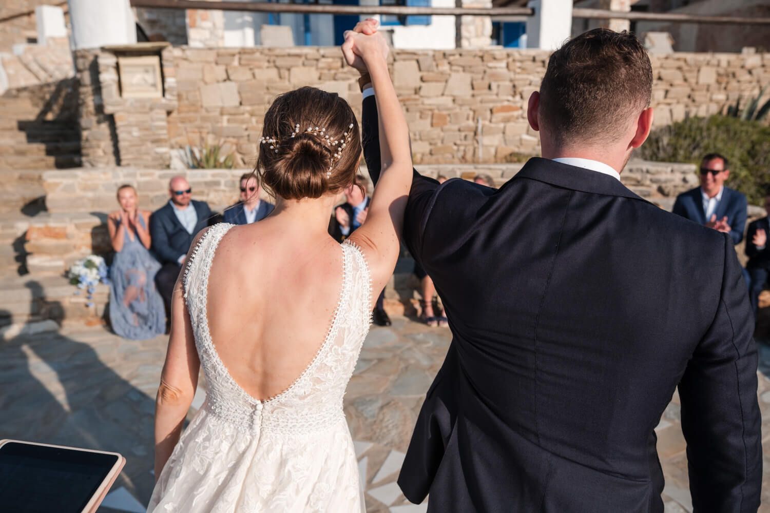 Emotional micro wedding ceremony with less than 10 guests in Paros