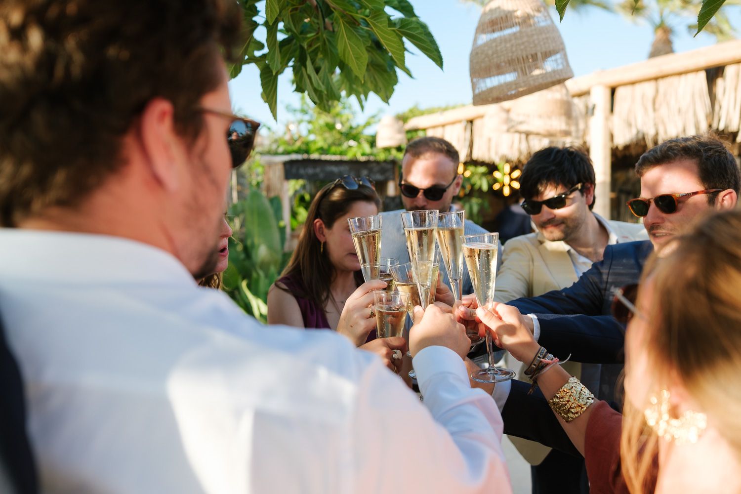 Wedding guests dancing and celebrating in Paros