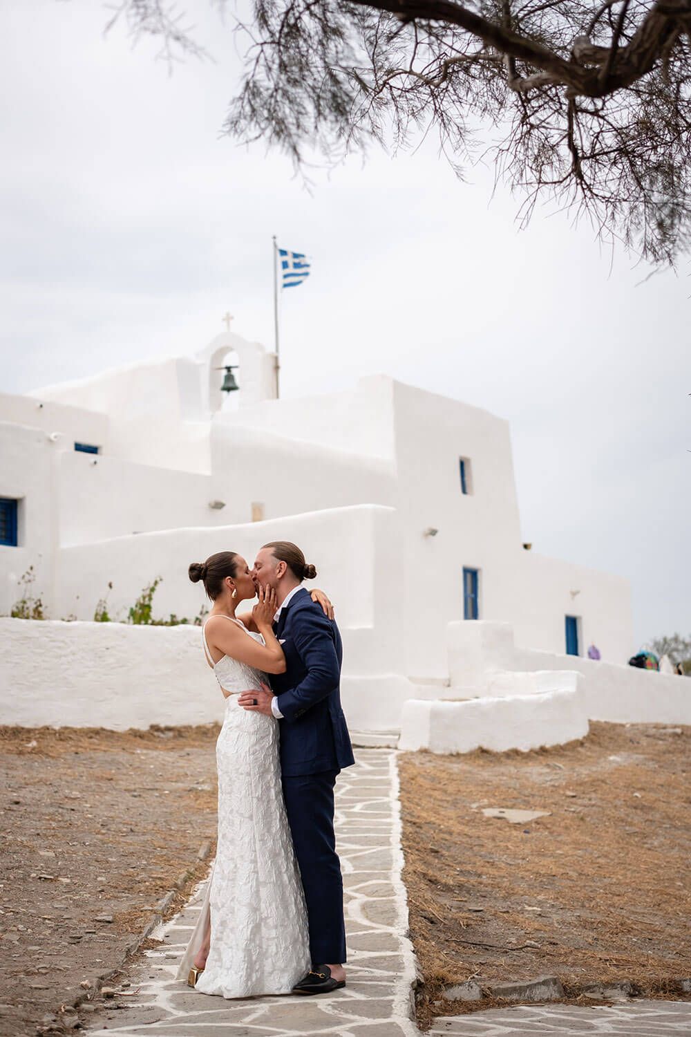 Candid smiles from the couple during their destination wedding shoot in Greece
