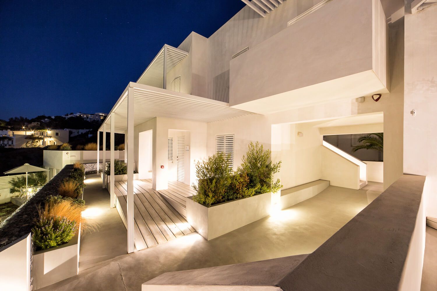 Professional twilight media emphasizing structural geometry