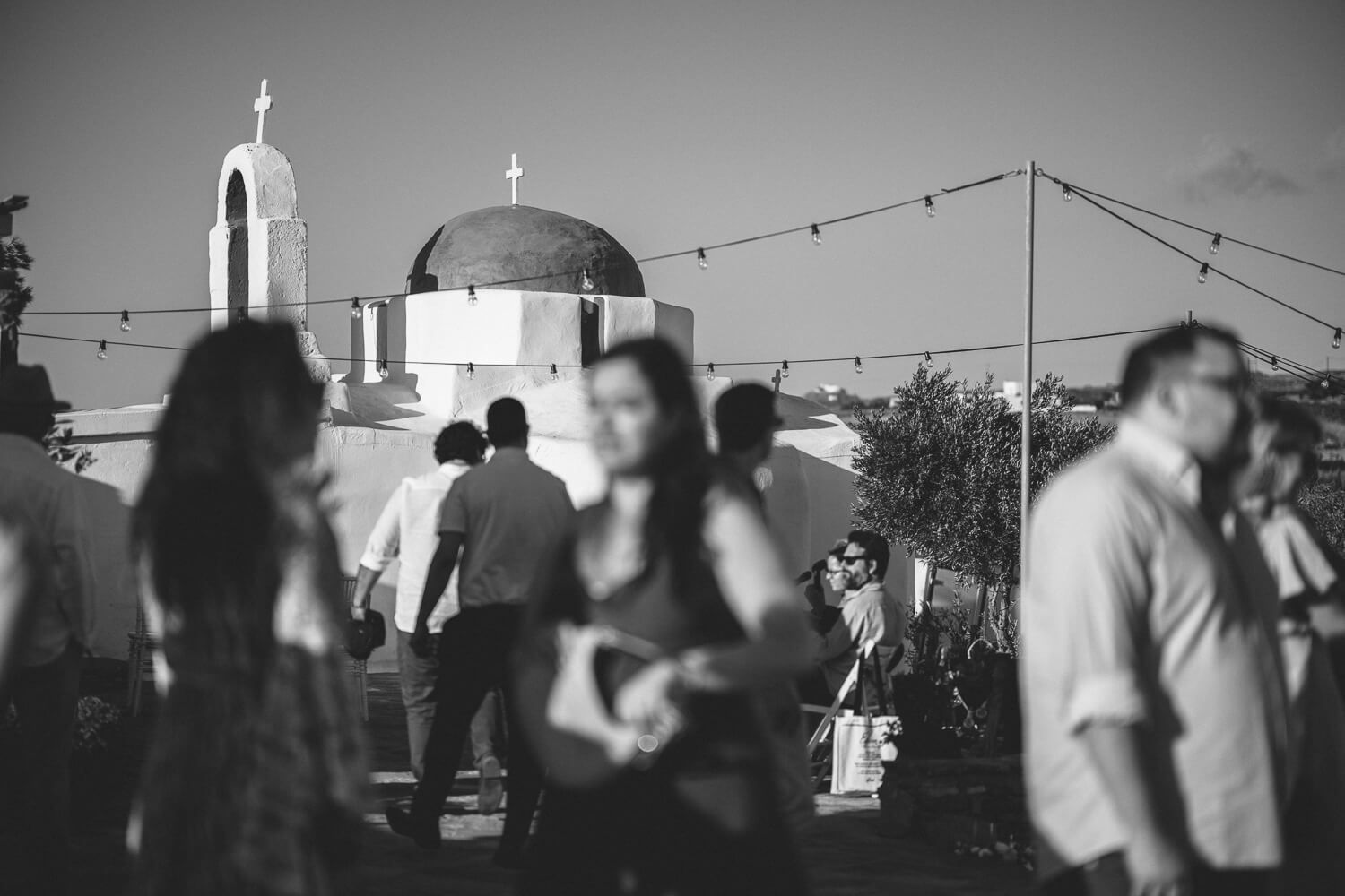 Guests gathering at a wedding in Paros