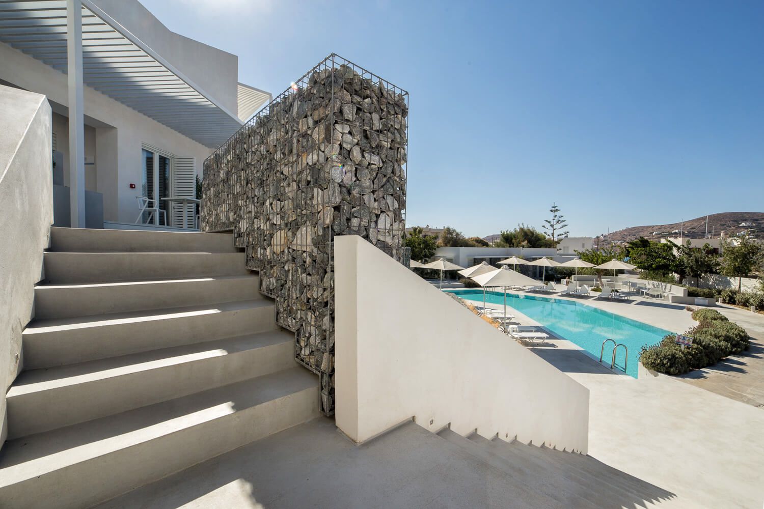 Clean geometric lines of a 4-star Cycladic hospitality destination