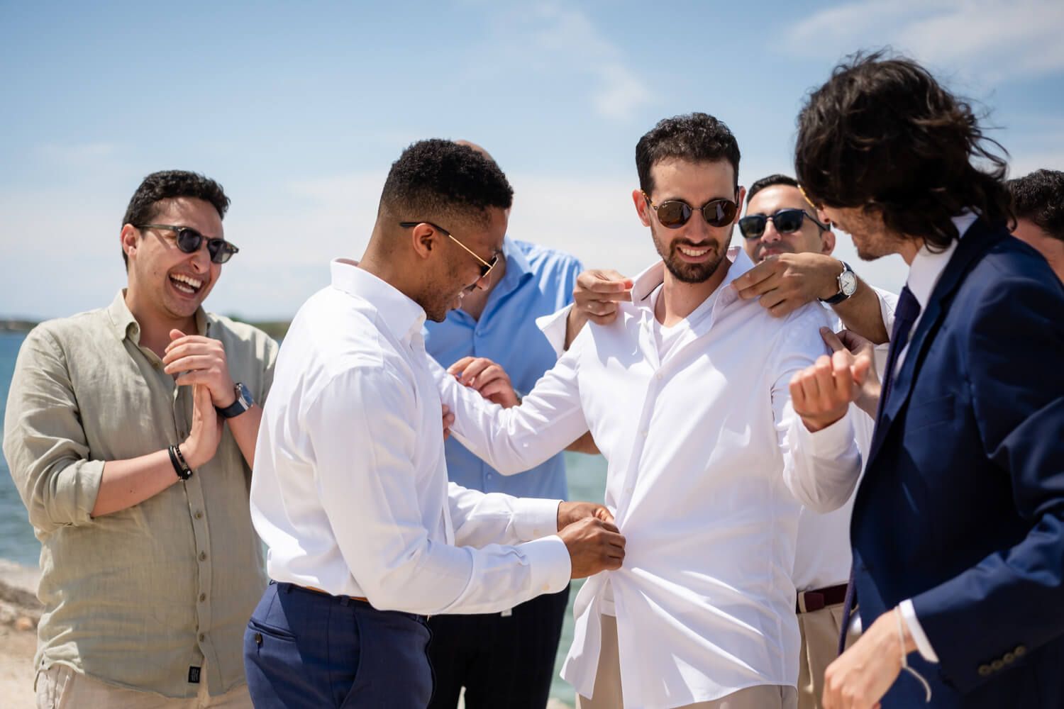 Emotional moment between Khalil and his best men in a Paros luxury villa