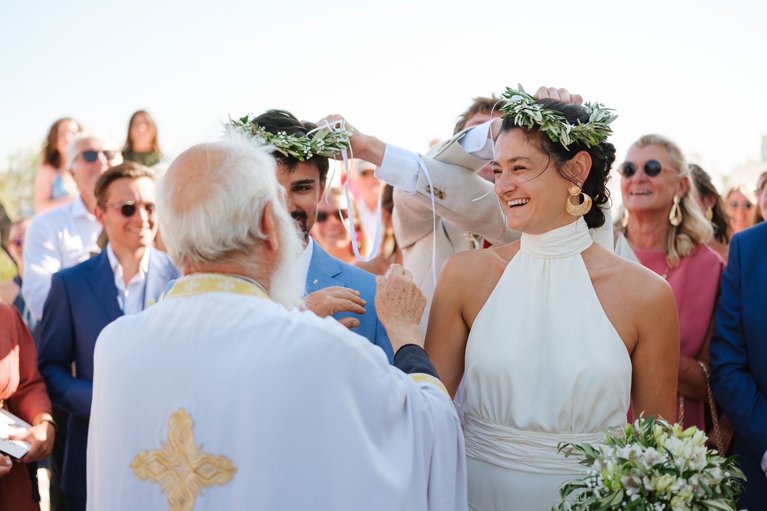 Orthodox wedding ceremony moments in the Cyclades