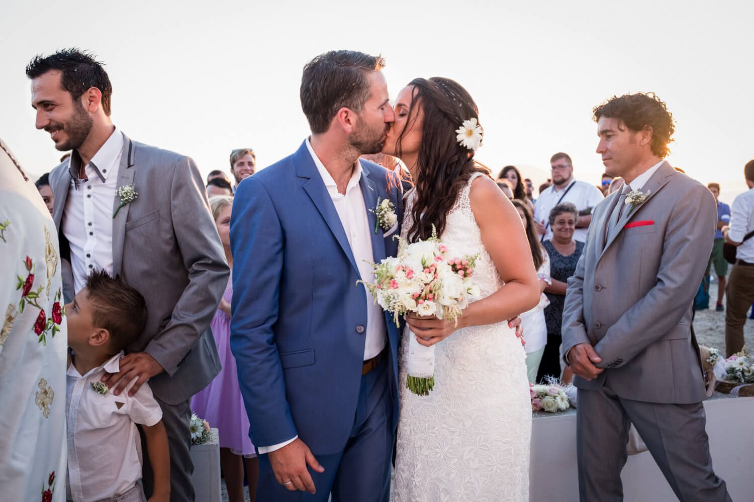 Emotional reaction of the couple during the wedding service