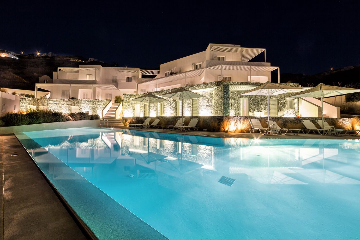 The romantic oasis of Relux Hotel illuminated under the night sky