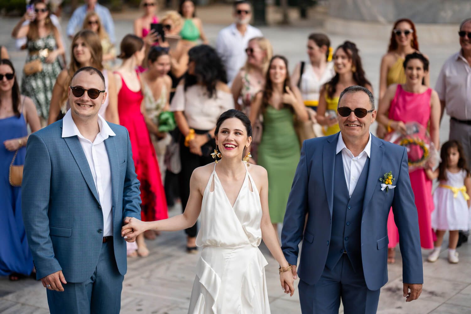 Father walking the bride in Syros Greece