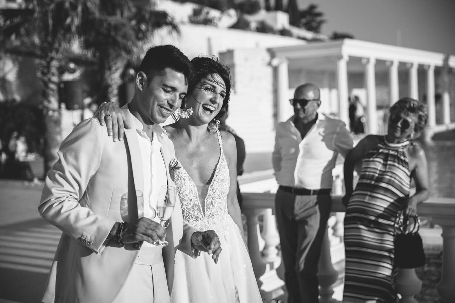 Intimate moment between the Italian couple during their Paros destination wedding