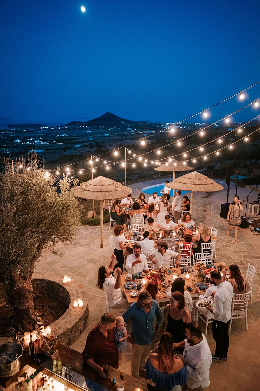 High energy wedding party starting at a villa in Isterni Paros
