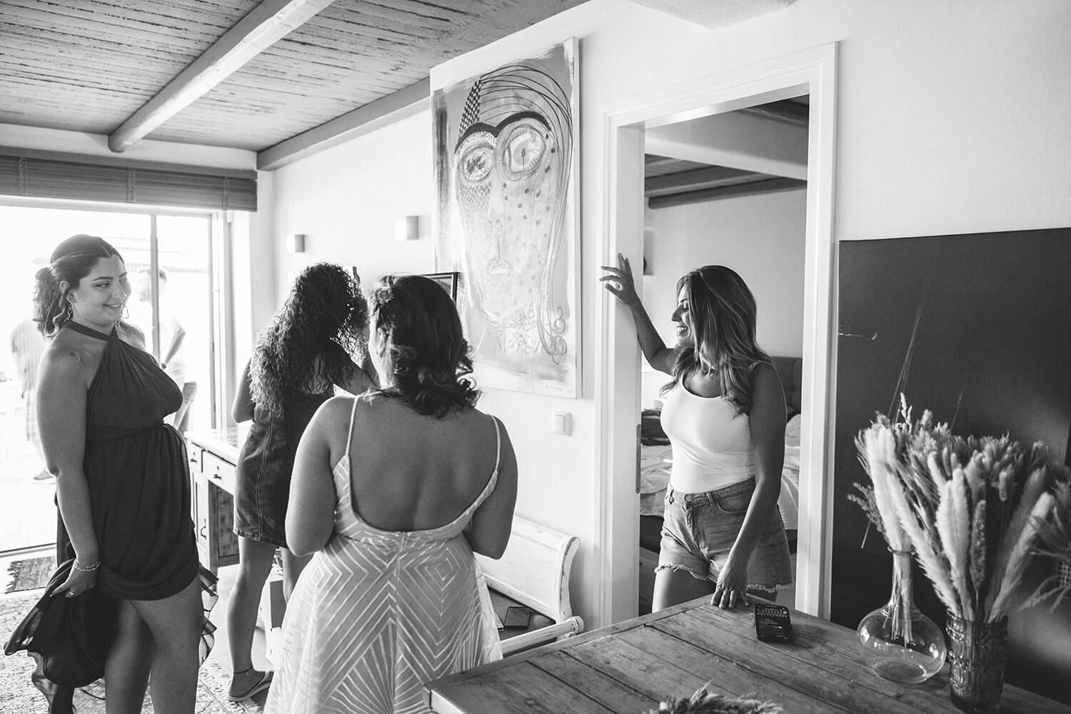 Documentary wedding photography of bridal prep in Paros