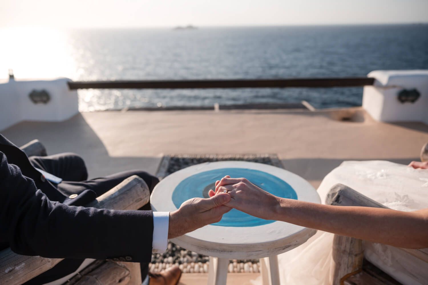 Sun-kissed elopement photography at a luxury Paros estate