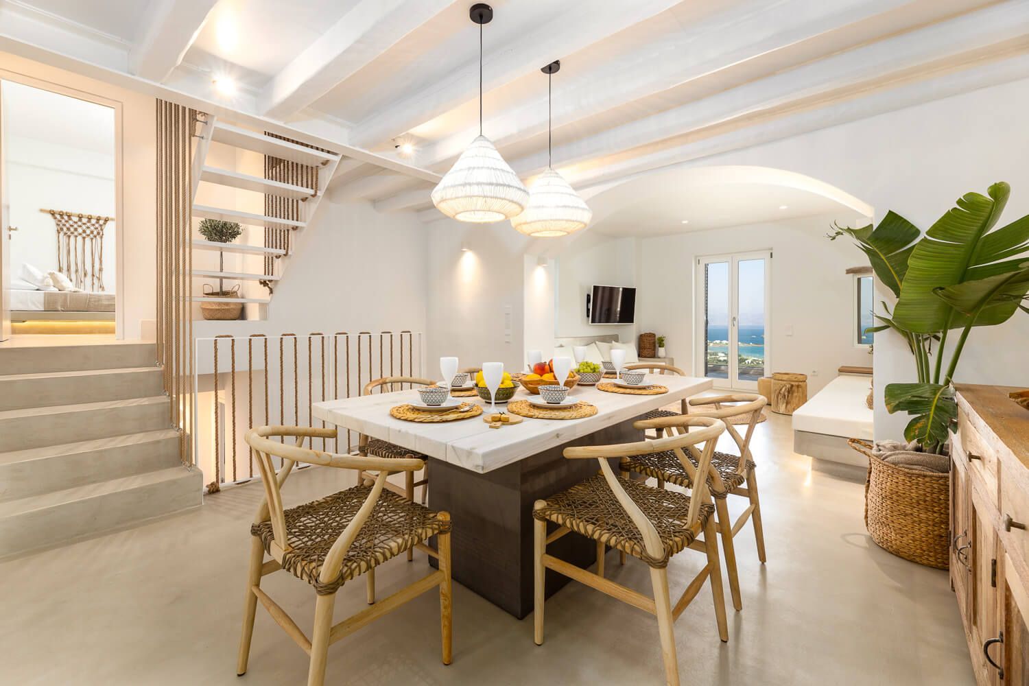 Warm lighting fixtures enhancing the dining area atmosphere