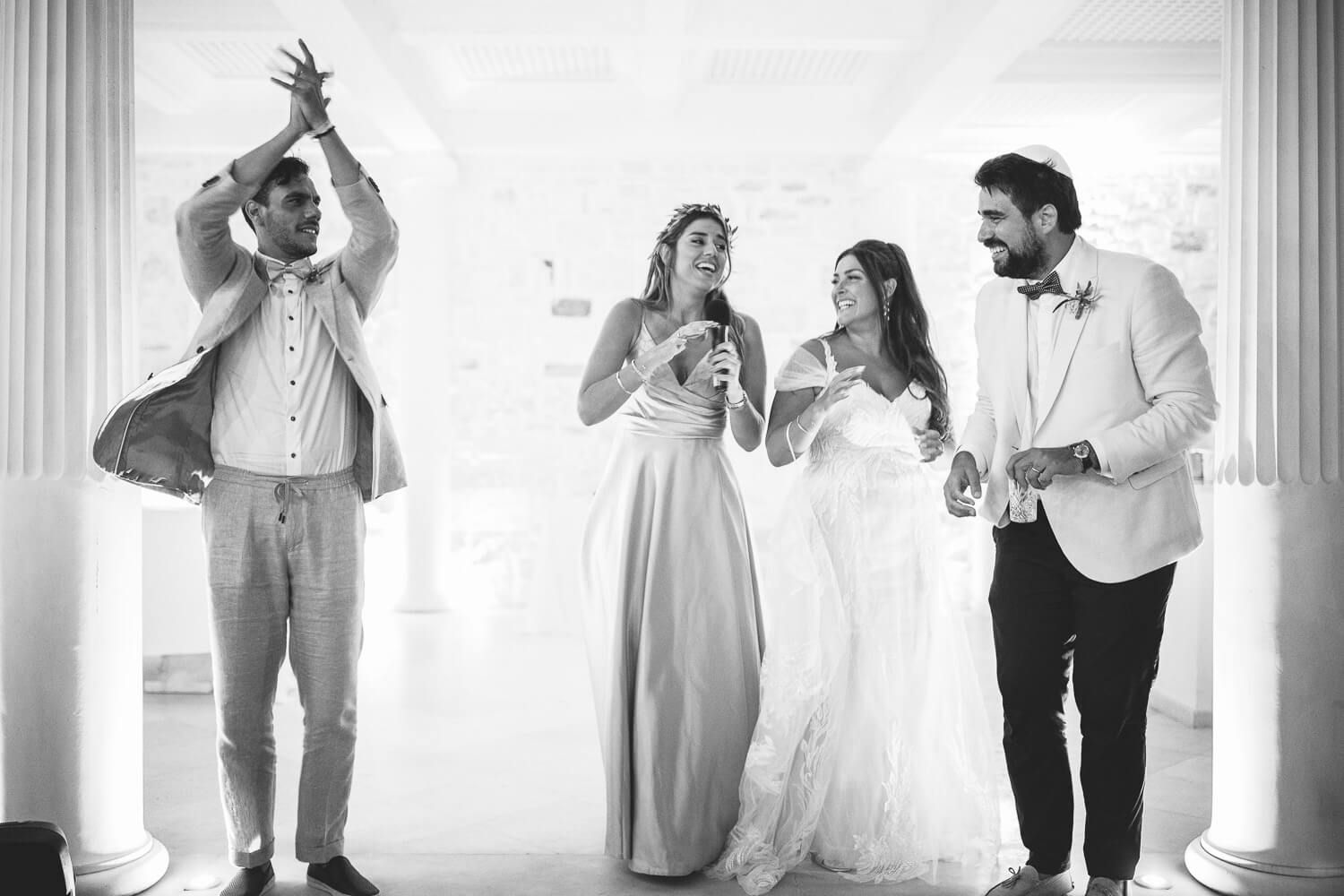 High energy Hora dance at Jewish wedding reception in Paros