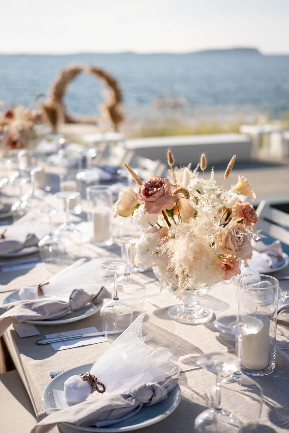 Minimalist wedding decor at Seesoo Paros featuring natural textures