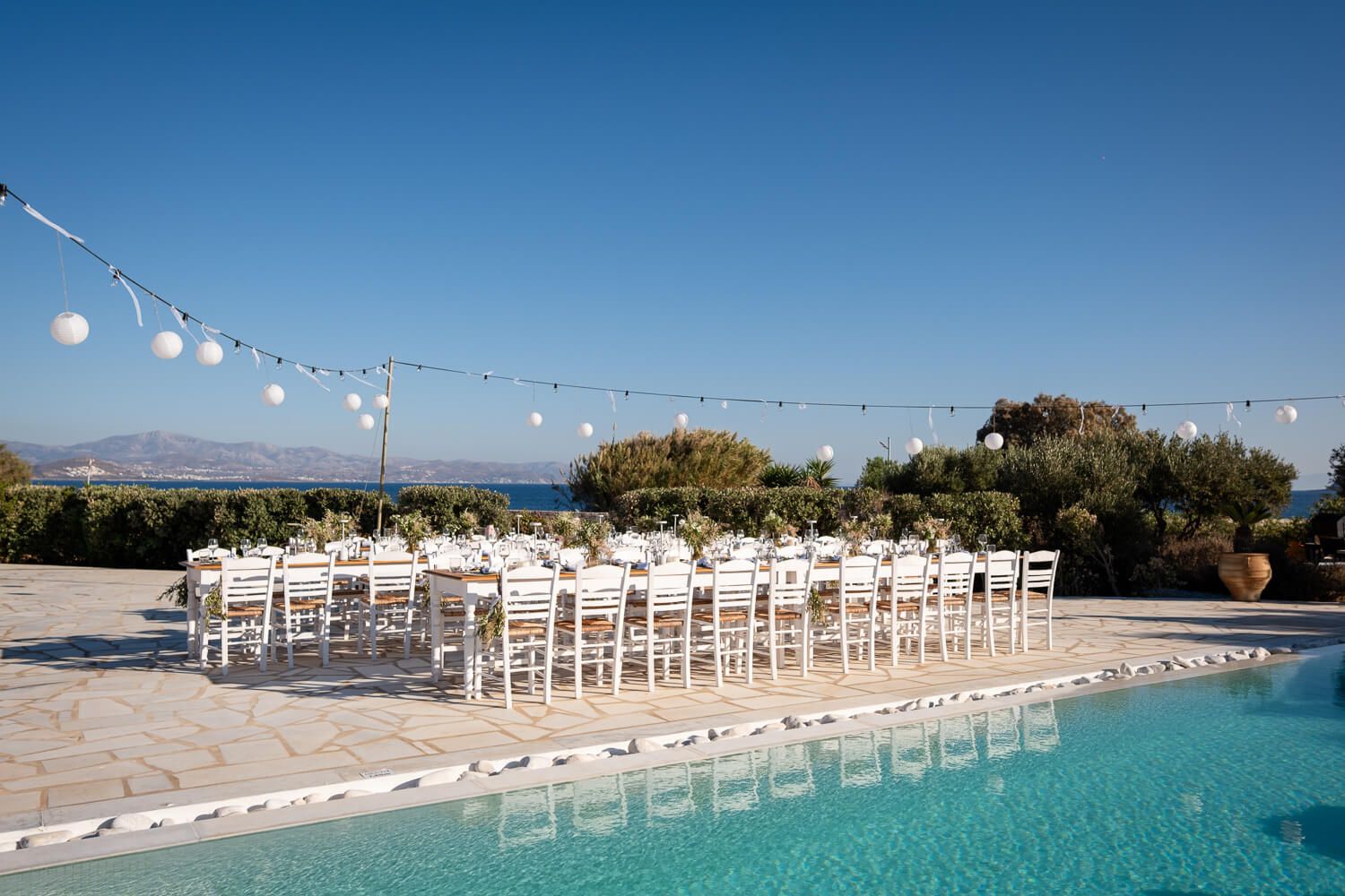 Beautiful outdoor reception tables decorated for a destination wedding
