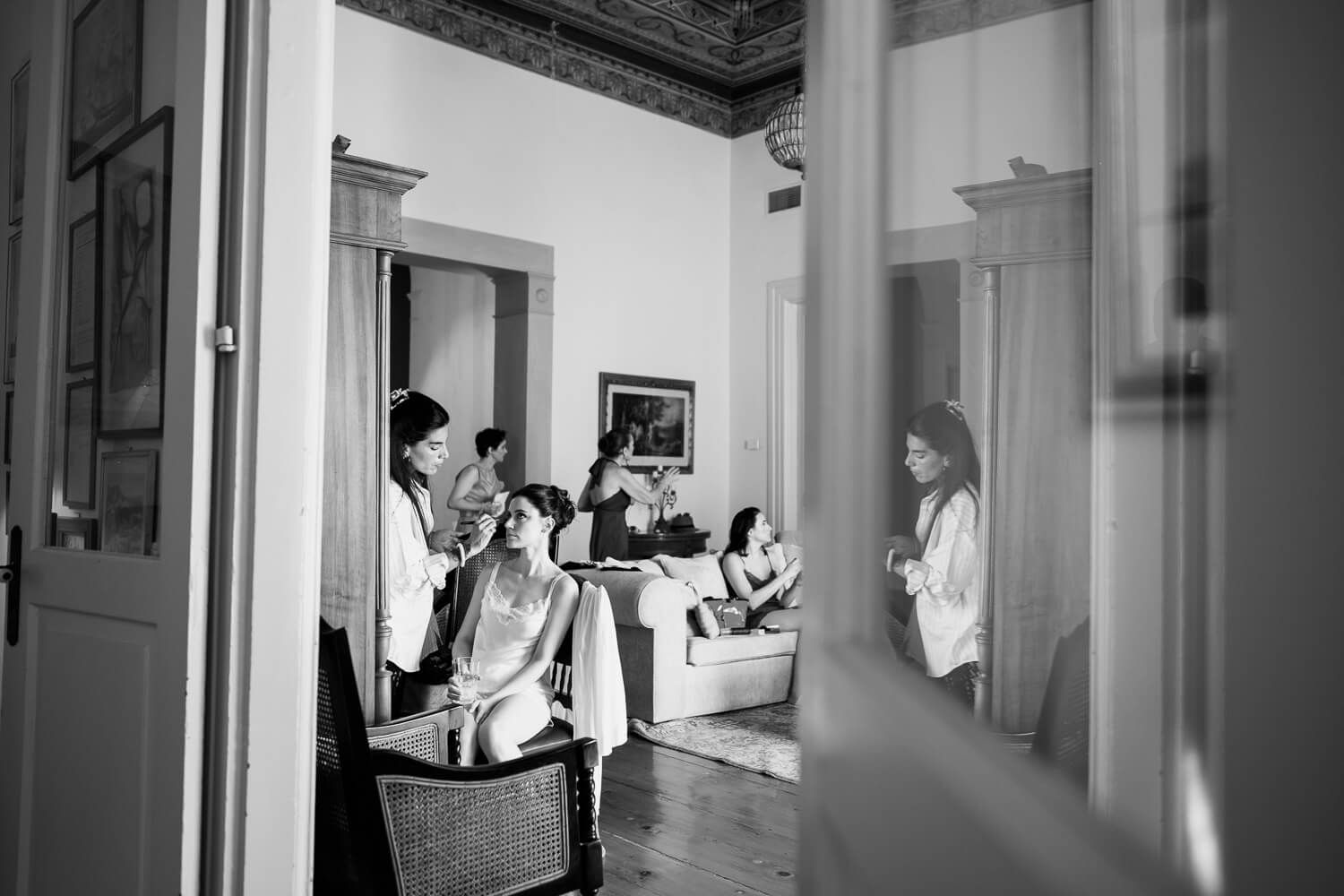 Documentary wedding photography of bride getting ready in Syros