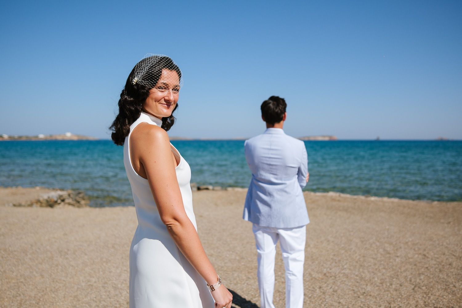 First look of bride and groom at Seesoo Paros hotel