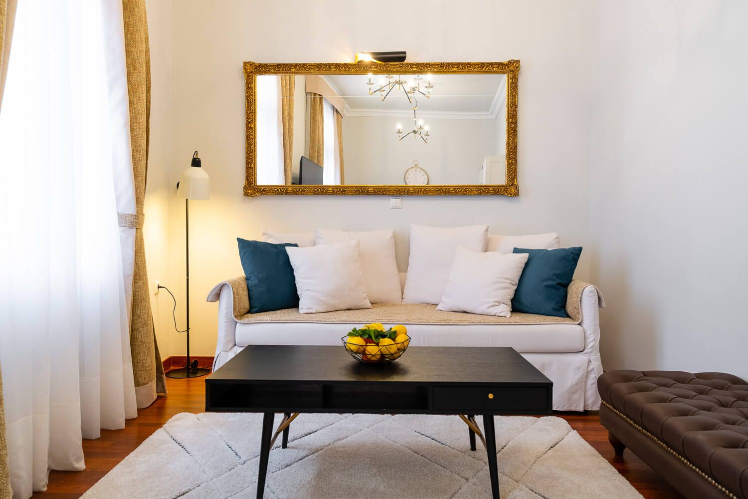 Beautifully designed living room blending old and new aesthetics