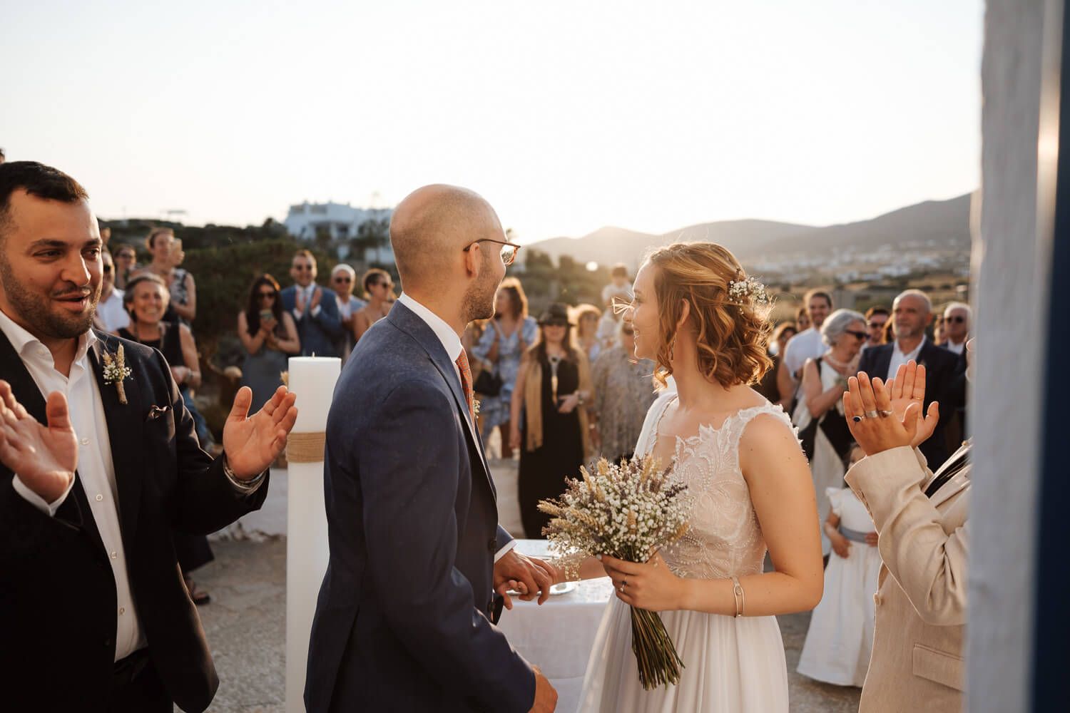 Newlyweds after the wedding ceremony in Paros