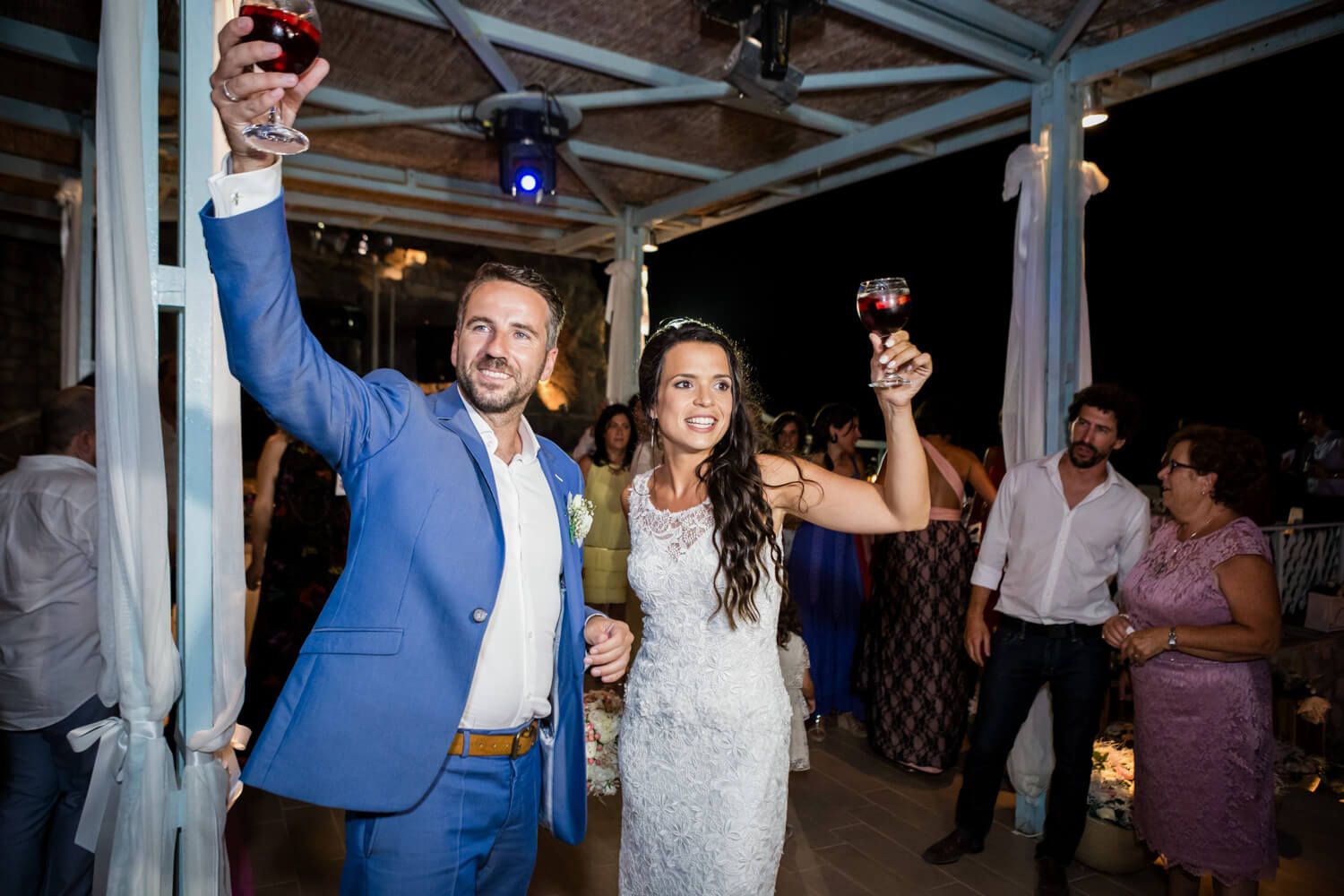 First dance of the newlyweds at a beach bar in Milos