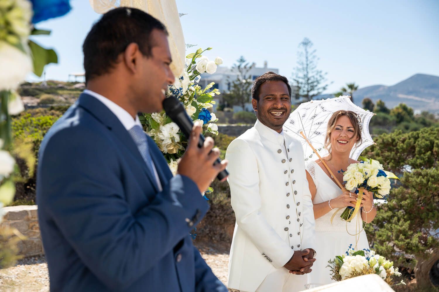 Speeches during symbolic wedding ceremony at Pyrgaki Paros
