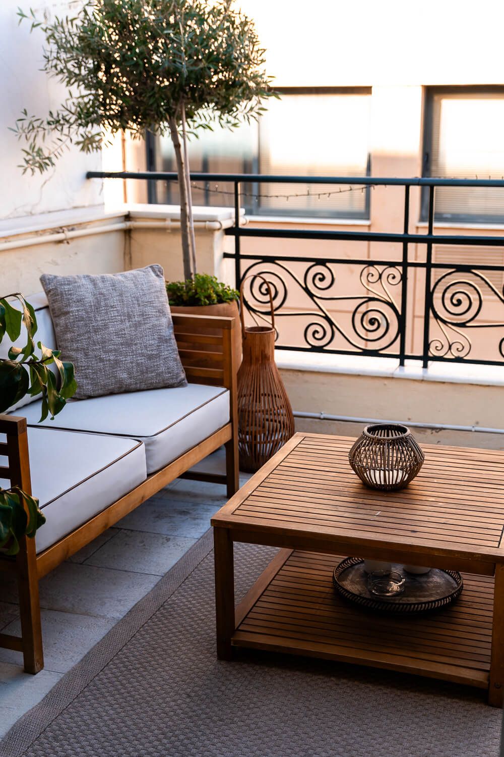 detailed shot of a terrace at the top of a Restored neoclassical building in Athens