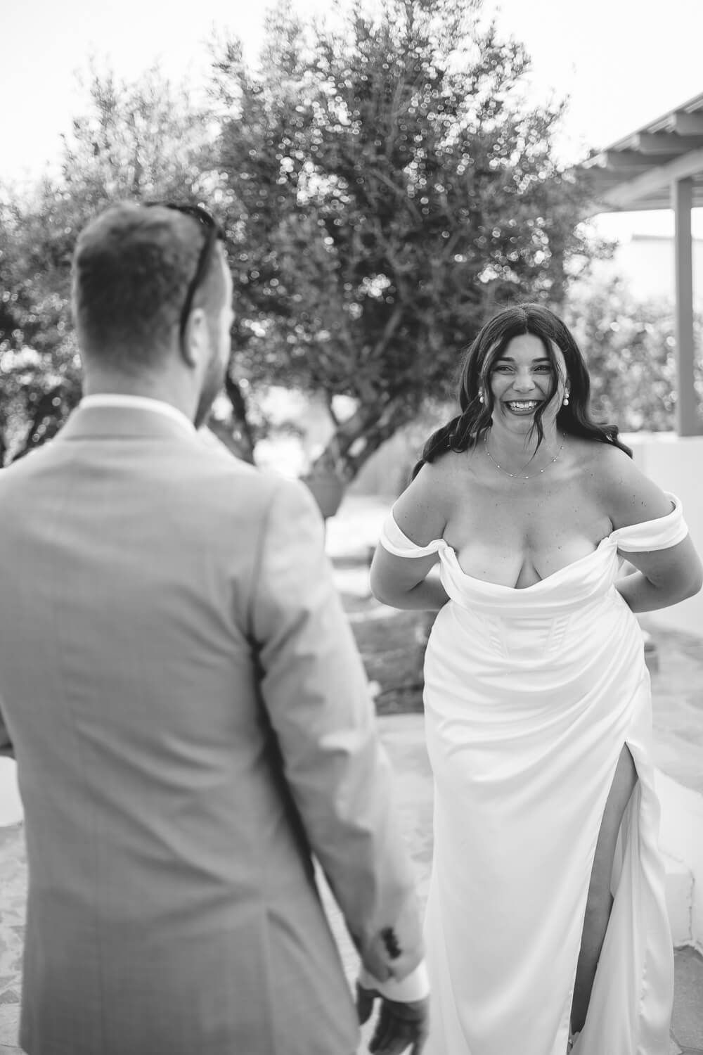 Joyful couple moment before the wedding ceremony