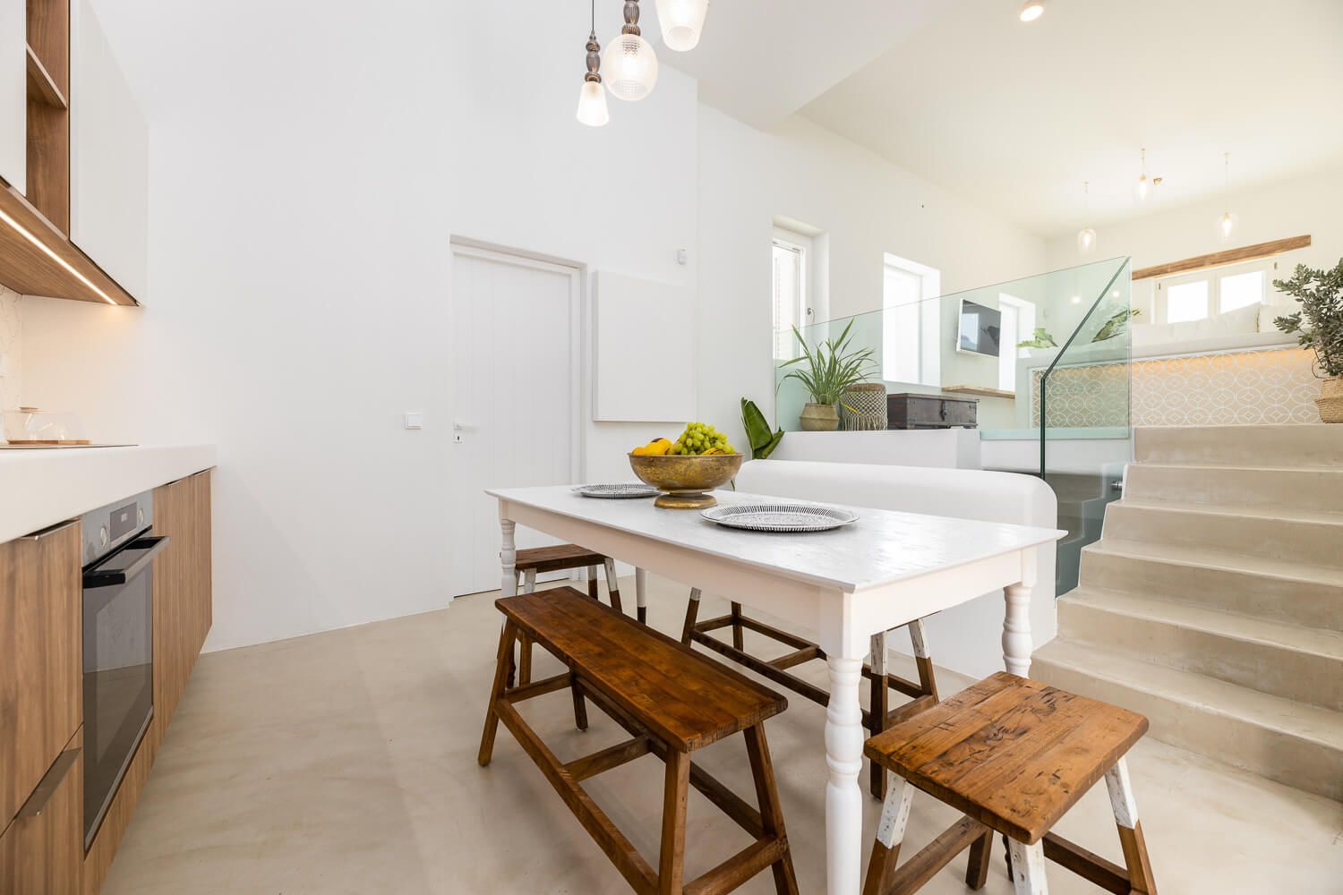 Minimalist dining area of a luxury villa in Paros