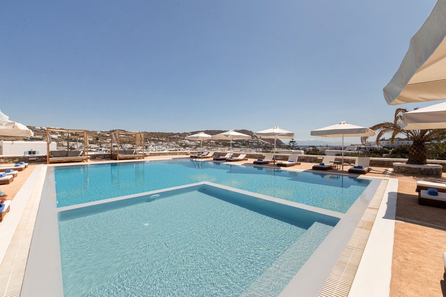 Contemporary Cycladic architecture at a luxury Mykonian hotel