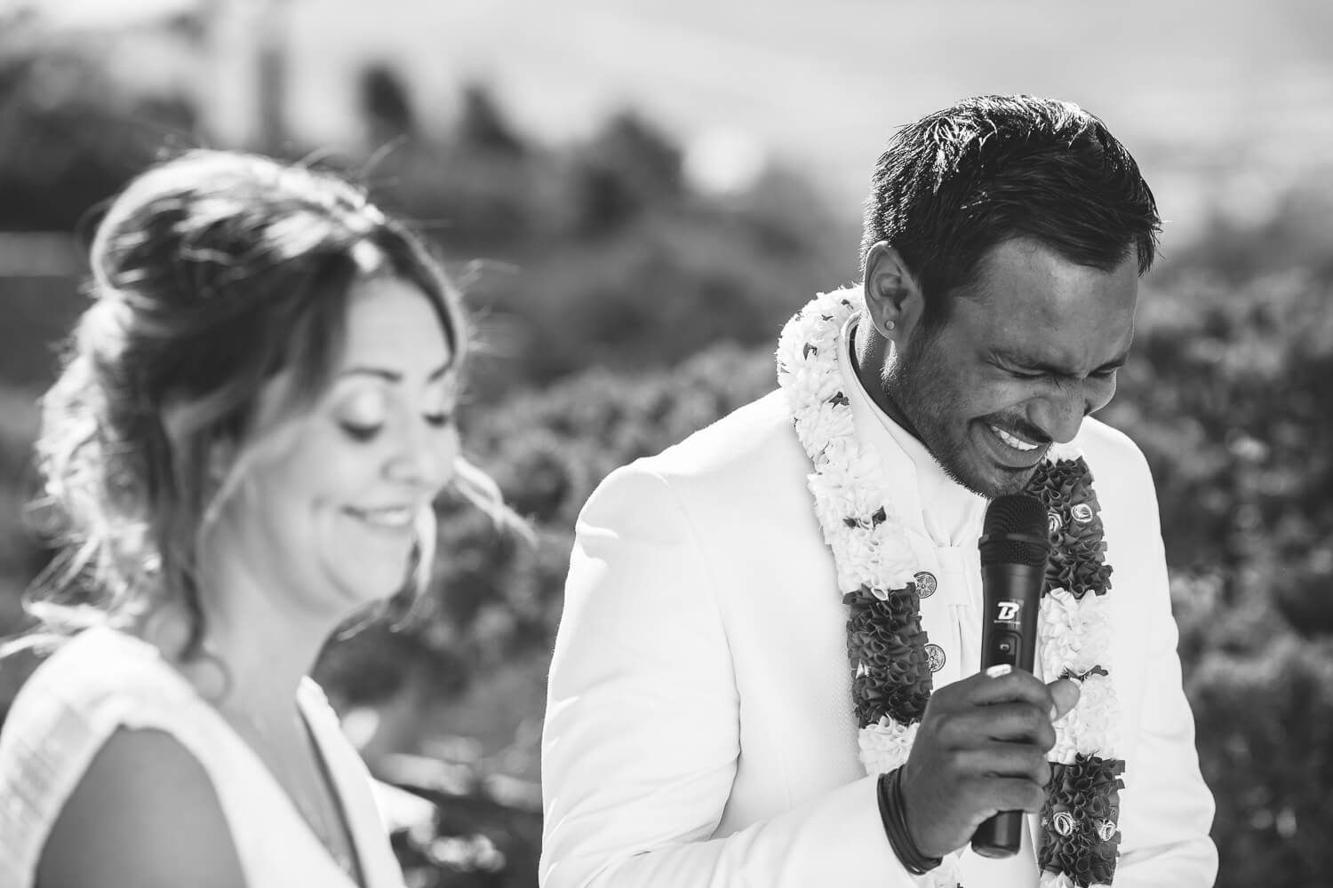 Emotional vow exchange during a modern Indian wedding in Paros