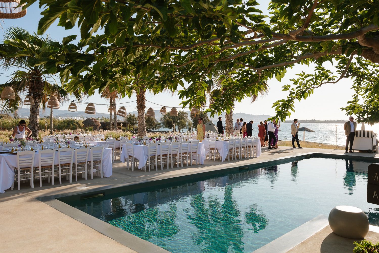 Luxury wedding reception setup at Seesoo Paros