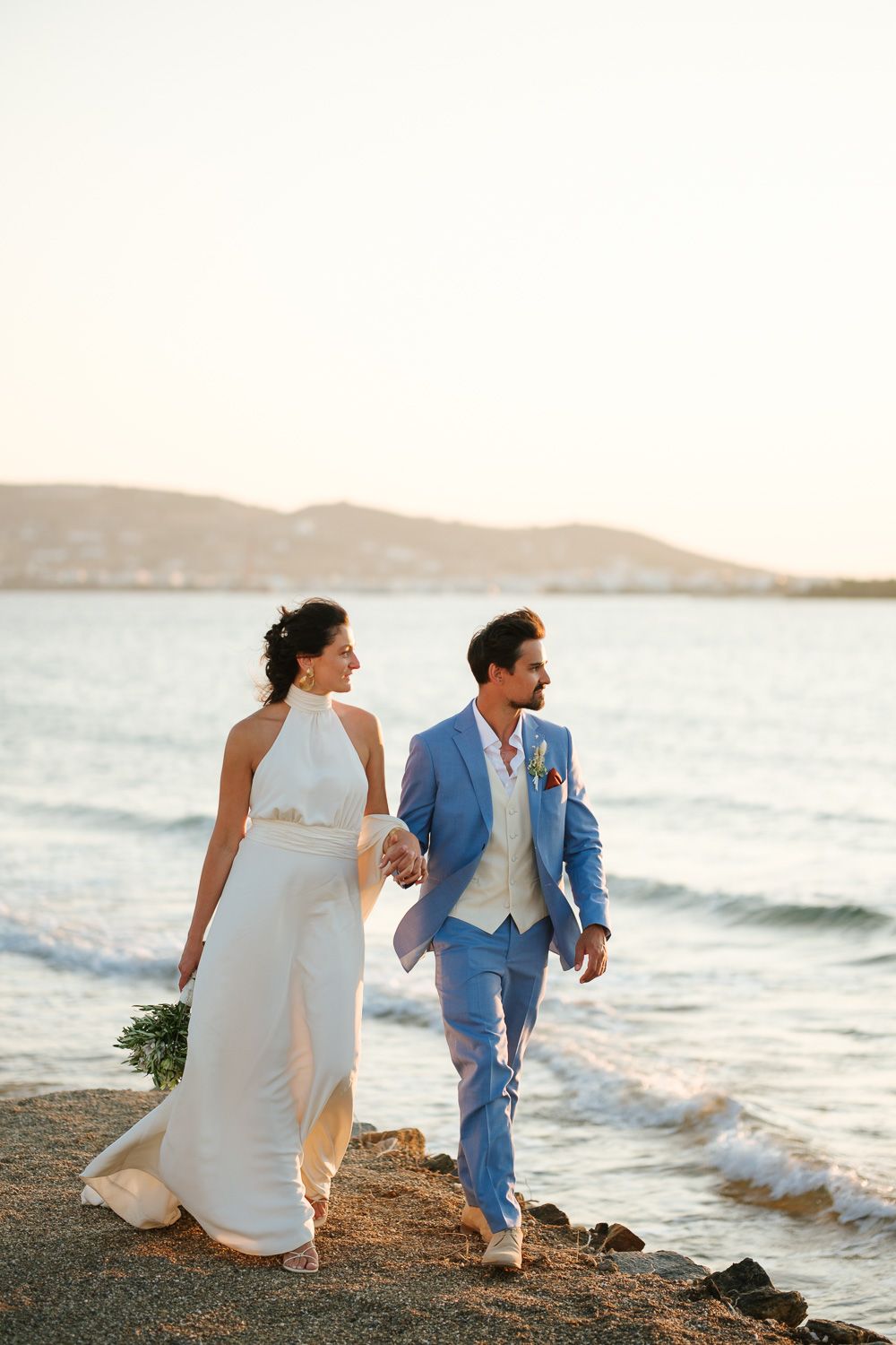 Sunset wedding portraits in Paros landscape