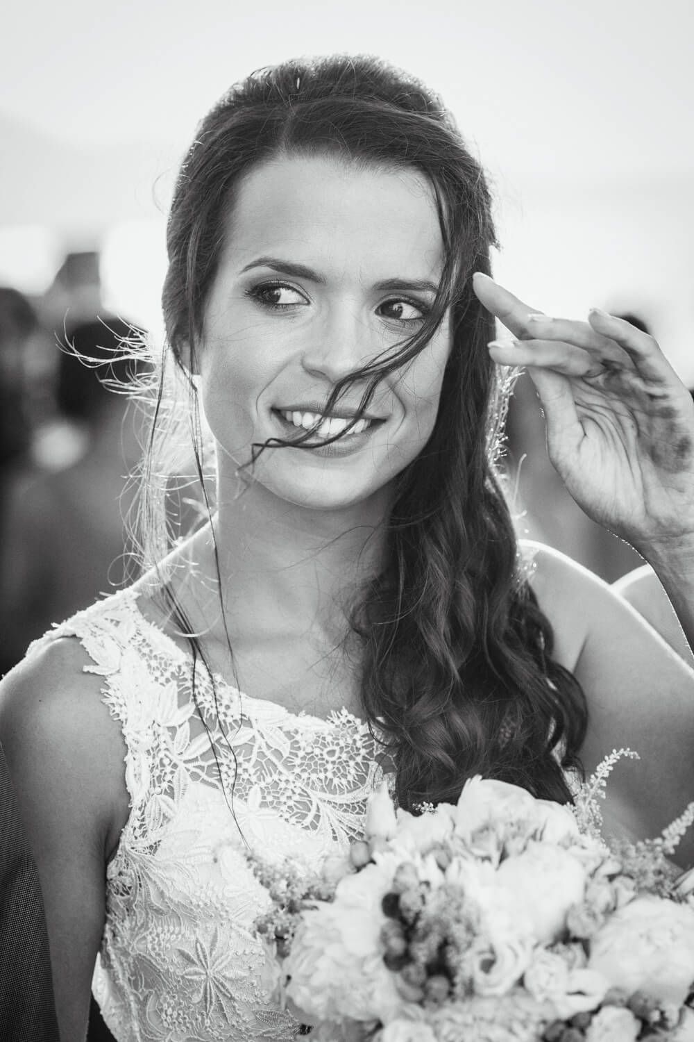 Portrait of bride during a Wedding ceremony at Agios Konstantinos church by the sea in Milos