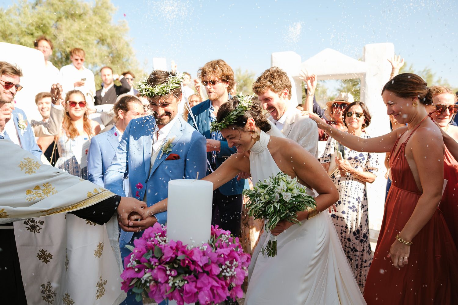 Orthodox wedding ceremony moments in the Cyclades