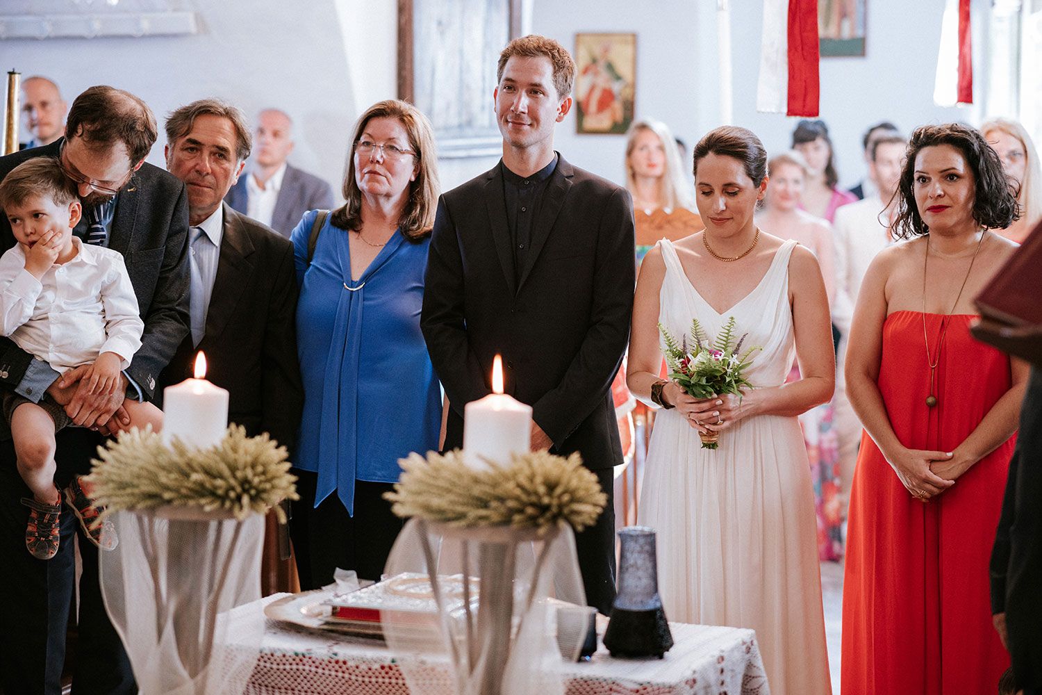 Emotional moments during the wedding exchange of crowns in Amorgos